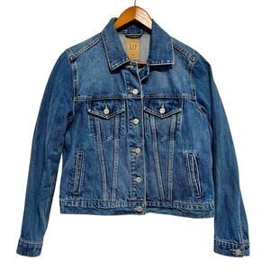 Gap Medium Wash Denim Jacket Womens Medium Button Front Classic Trucker